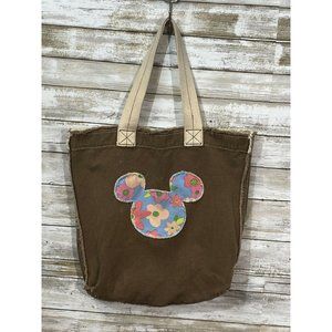 Disney Parks Walt Disney World Mickey Mouse Brown Canvas Tote Bag Boho Hippy Y2K